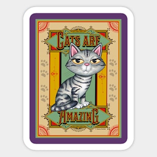 Cute Gray Tabby on Cats are Amazing in red tan Sticker